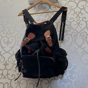 Burberry Black and Brown Backpack with Gold Accents